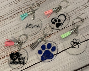 Puppy Love Keychain. Dog Mom Keychain. Fur Mama Keychain. Paw Print Keychain With Tassel.