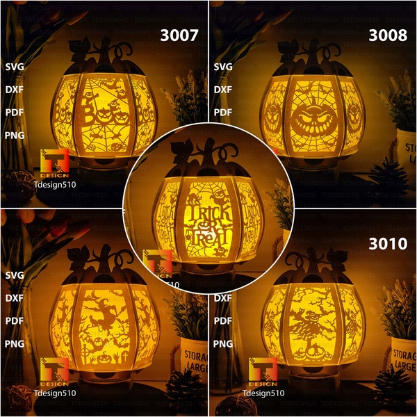 Combo 5 item Halloween Pumpkin lantern Paper cutting lamp 3D shadow box Light box template Papercut lightbox svg file DIY cricut, CBPL5