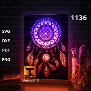 Dream Catcher Paper cut light box template, shadow box, 3D papercut lightbox svg file DIY, cięcie cricut, 1136