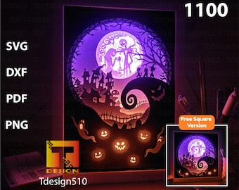 Nightmare Halloween Paper cut light box template, shadow box, 3D papercut lightbox svg file DIY, cutting cricut, 1100