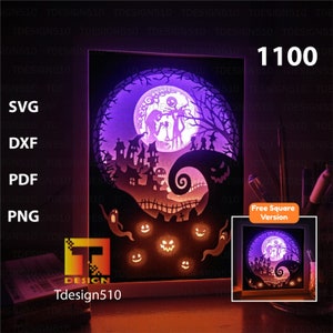 Nightmare Halloween Paper cut light box szablon, pudełko cieni, 3D papercut lightbox svg plik DIY, cięcie cricut, 1100
