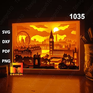 City of London Paper cut light box template, shadow box, 3D papercut lightbox svg fichier DIY, coupe cricut, 1035