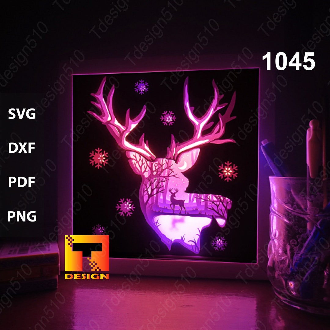 Deer in the Forest Paper Cut Light Box Template, Shadow Box, 3D ...