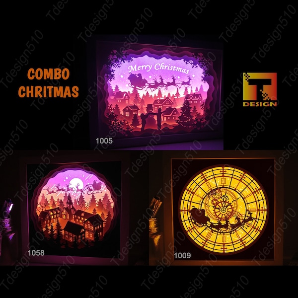 Combo Christmas 1 Paper cut light box template, shadow box, 3D papercut lightbox svg file DIY, cutting cricut, CBC1 Combo Christmas 1 Paper cut light box template, shadow box, 3D papercut lightbox svg file DIY, cutting cricut, CBC1