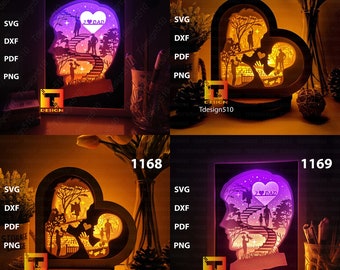 Combo Father Day Heart Paper cut light box template, shadow box, 3D papercut lightbox svg file DIY, cutting cricut, Love Dad, CBFD