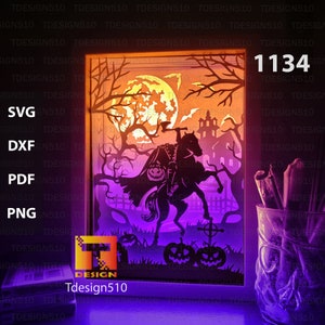 Headless Horseman Paper cut light box template, shadow box, 3D papercut lightbox svg file DIY, cutting cricut, 1134