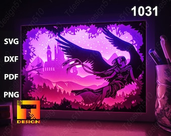 Angel wings Paper cut light box template, shadow box, 3D papercut lightbox svg file DIY, cutting cricut, 1031