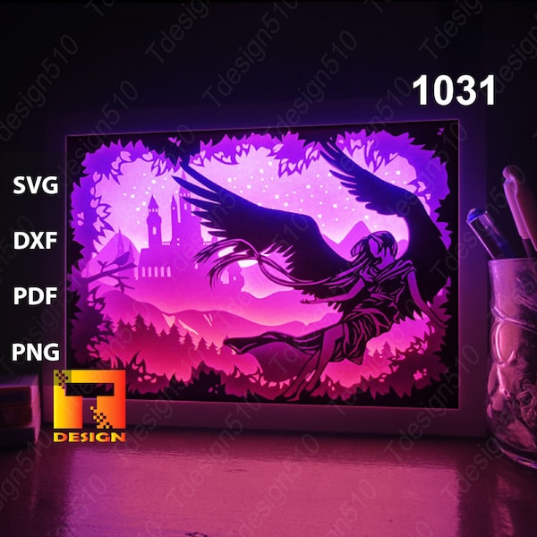 Angel wings Paper cut light box template, shadow box, 3D papercut lightbox svg file DIY, cutting cricut, 1031