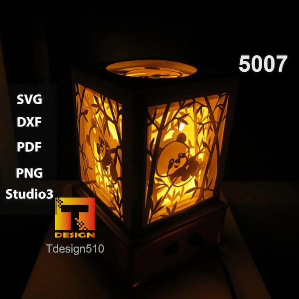 Panda 5 sided Paper cut light box template, shadow box, 3D lanterns papercut lightbox svg file DIY, cutting cricut, 5007