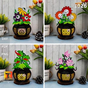 Lanterna de flores de Halloween Lâmpada de corte de papel Caixa de sombra 3D Modelo de caixa de luz Arquivo svg de caixa de luz de corte de papel Pacotes de combinação de cricut DIY 3026