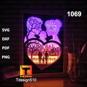 Love family Paper cut light box template, shadow box, 3D papercut lightbox svg file DIY, cutting cricut, 1069