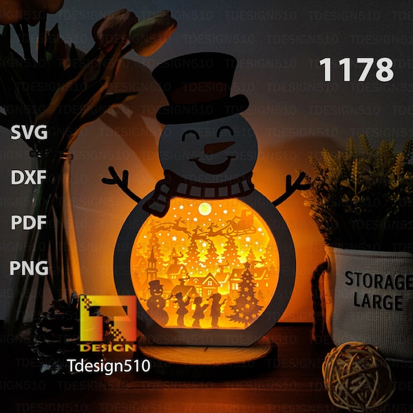 Christmas Snowman Paper cutting lamp 3D shadow box Light box template papercut lightbox svg file DIY cricut, 1178 Christmas Snowman Paper cutting lamp 3D shadow box Light box template papercut lightbox svg file DIY cricut, 1178