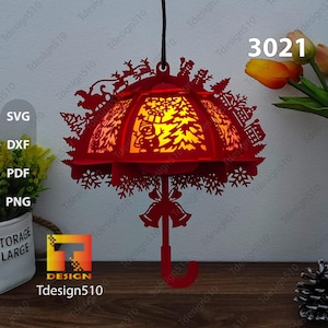 Lampe à découper en papier parapluie, lanterne de Noël, modèle 3D de boîte d'ombre, fichier svg Papercut lightbox cricut, 3021C