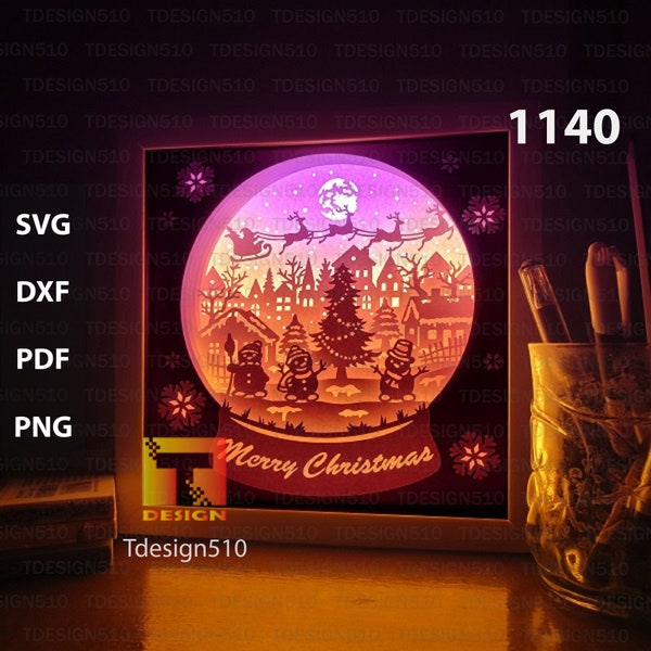Christmas Snowball Paper cut light box template, shadow box, 3D papercut lightbox svg file DIY, cutting cricut, 1140