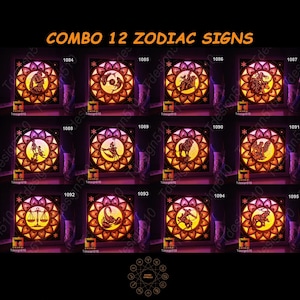 Combo 12 znaków zodiaku. Szablon wycinanego papieru lightbox, pudełko cieni, 3D wycinany papier lightbox svg plik DIY, cięcie cricut, CBZ