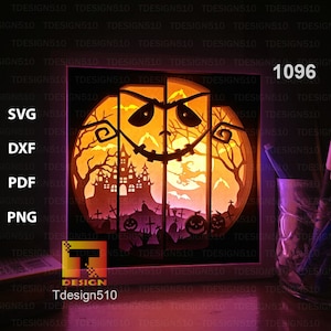 Halloween Paper cut light box template, shadow box, 3D papercut lightbox svg file DIY, cutting cricut, 1096