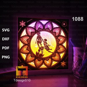 Zodiac Gemini Paper cut light box template, shadow box, 3D papercut lightbox svg file DIY, cutting cricut, 1088