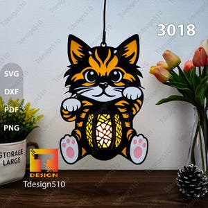 Lanterna de gato fofa, lâmpada de corte de papel, caixa de sombra 3D, caixa de luz, arquivo svg, cricut, gato de Natal, gato de Halloween, lanterna de gato fofa, 3018C