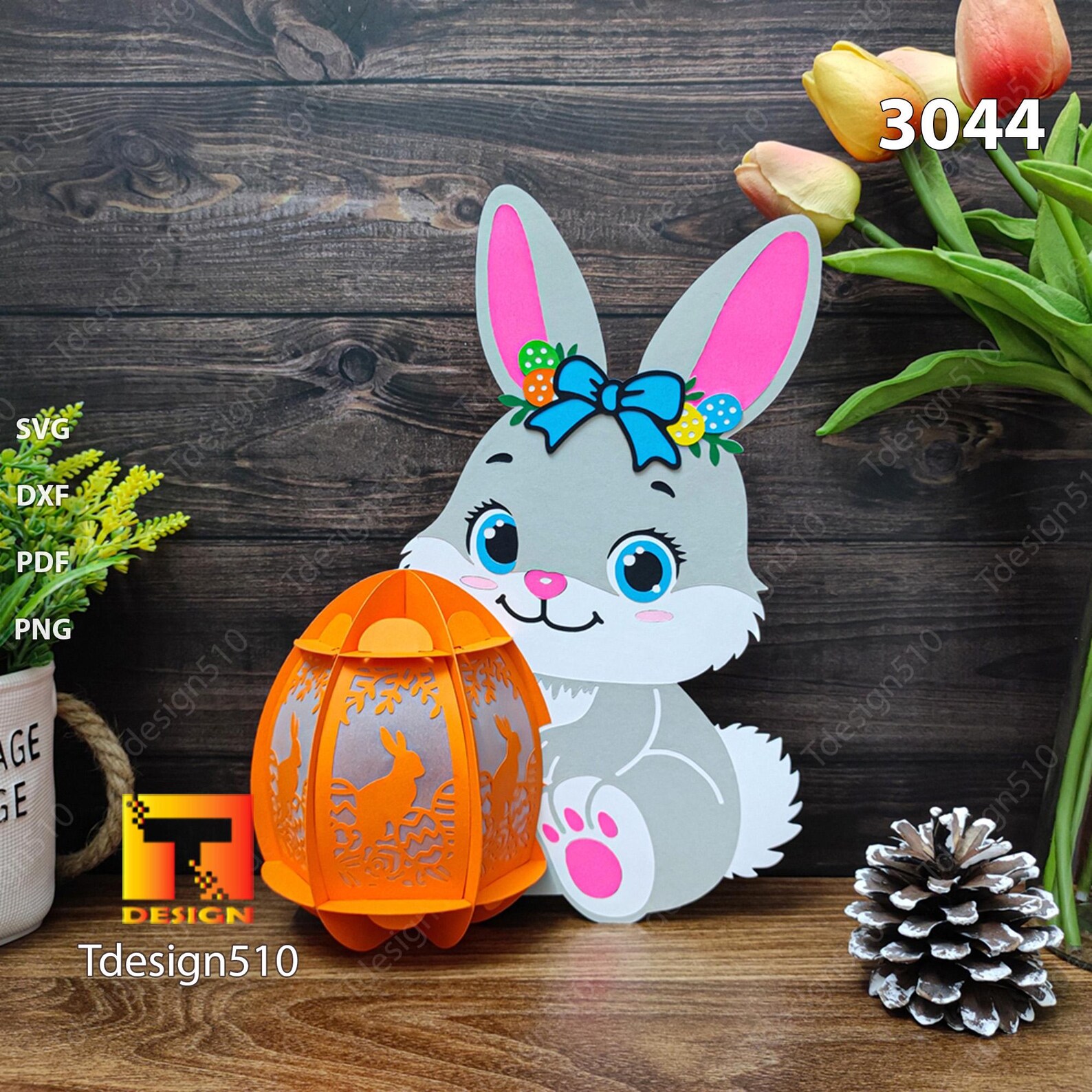 Easter Bunny Eggs Lantern, Easter Chick Lantern Paper Cutting Lamp 3D ...