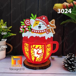 Lanterne de Noël en forme de chat, découpe de papier 3D shadow box Papercut lightbox fichier svg DIY cricut Lanterne de Noël, 3024A