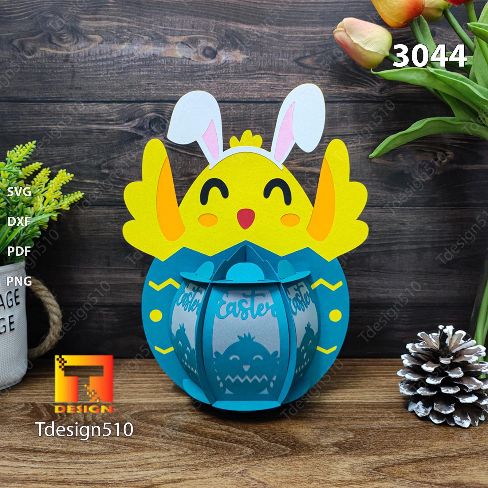 Easter Bunny Eggs Lantern, Easter Chick Lantern Paper Cutting Lamp 3D ...