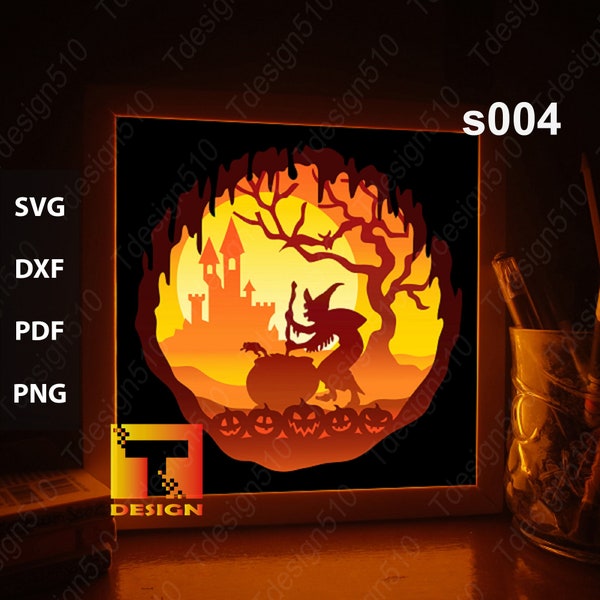Halloween Paper cut light box template, shadow box, 3D papercut lightbox svg file DIY, cutting cricut, s004