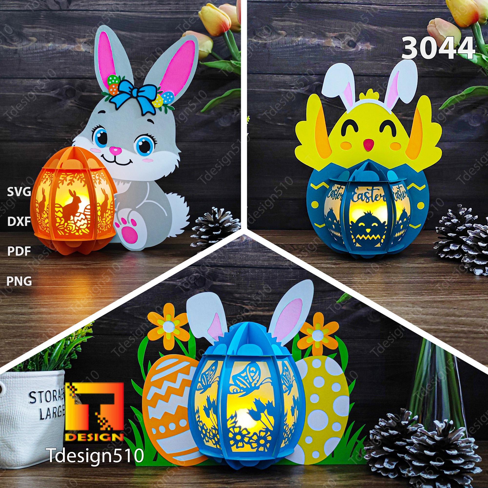 Easter Bunny Eggs Lantern, Easter Chick Lantern Paper Cutting Lamp 3D ...