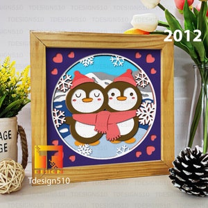 Penguin 3D shadow box Paper cutting templates Papercut crafting svg file DIY gift Cricut Silhouette, 2012
