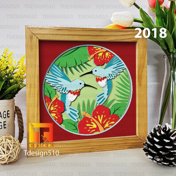 Hummingbird 3D shadow box Paper cutting templates Papercut crafting svg file DIY gift Cricut Silhouette, 2018