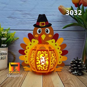 Thanksgiving Turkije lantaarn papier snijden lamp schaduwdoos lichtbak papercut lichtbak svg lantaarn 3032A