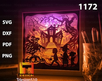 Halloween Papierschnitt Lightbox Schablone, Schattenbox, 3D Papercut Lightbox svg Datei DIY, Schneide Cricut, 1172