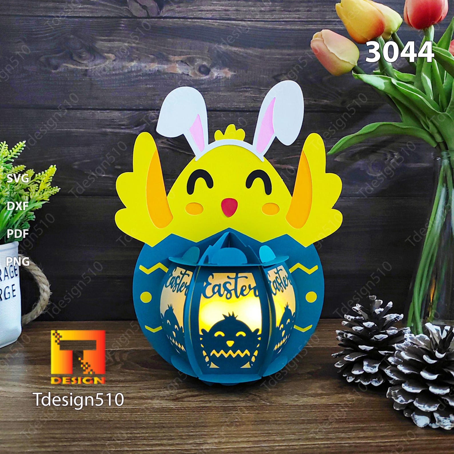 Easter Bunny Eggs Lantern, Easter Chick Lantern Paper Cutting Lamp 3D ...