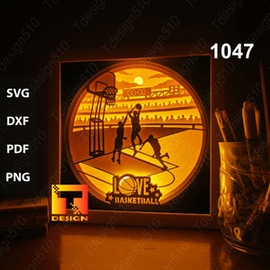 Modello di scatola luminosa con taglio di carta da basket, scatola d'ombra, file in formato SVG lightbox con taglio di carta 3D fai da te, taglio cricut, 1047
