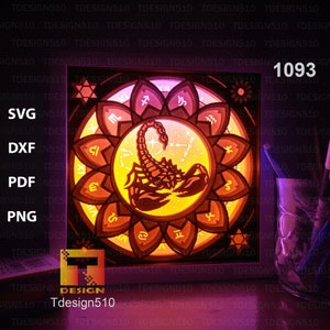 Zodiac Scorpio Paper cut light box template, shadow box, 3D papercut lightbox svg file DIY, cutting cricut, 1093