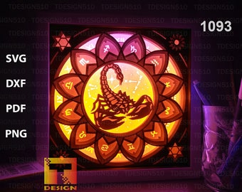 Zodiac Scorpio Paper cut light box template, shadow box, 3D papercut lightbox svg file DIY, cutting cricut, 1093