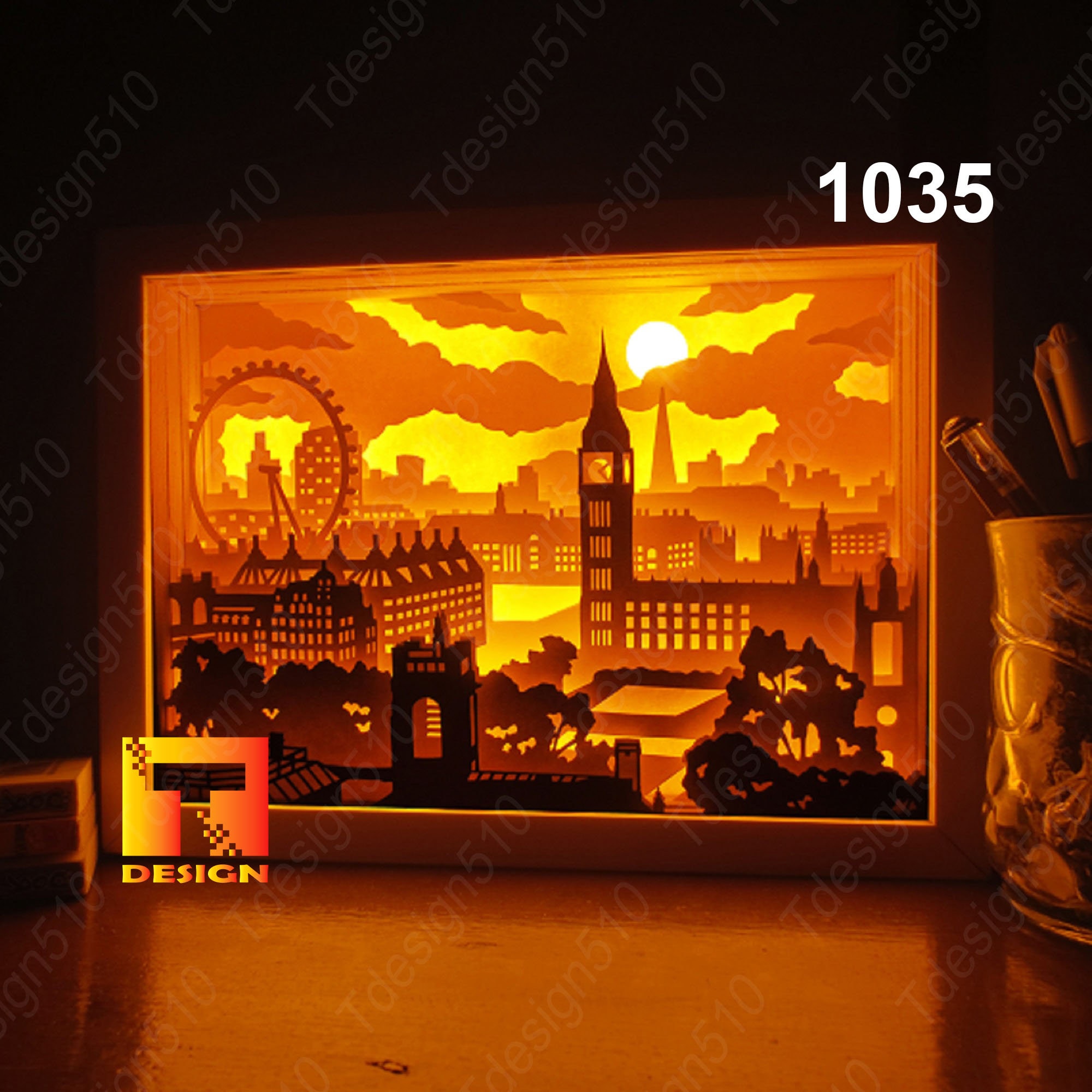 City of London Paper Cut Light Box Template, Shadow Box, 3D