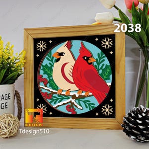 Cardinal 3D shadow box Modèles de découpe papier Papercut artisanat fichier svg DIY cadeau Cricut Silhouette Noël Noël hiver 2038