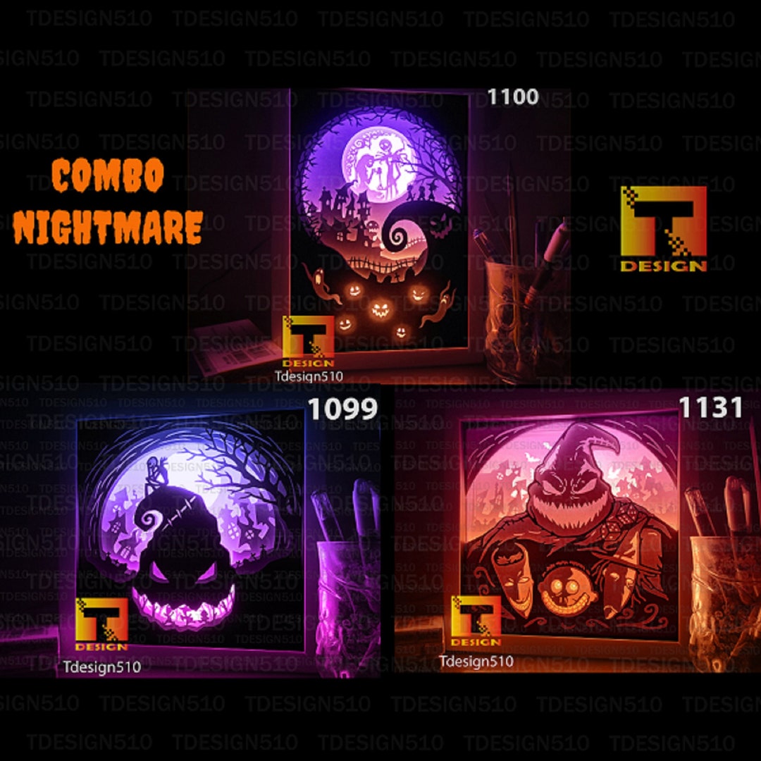 Combo Nightmare Halloween Paper Cut Light Box Template, Shadow Box, 3D ...