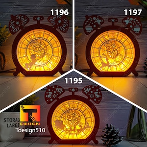 Horloge de Noël combinée lampe à découper boîte d'ombre 3D modèle de caisson lumineux papercut lightbox fichier svg DIY cricut, Noël, père Noël, Noël
