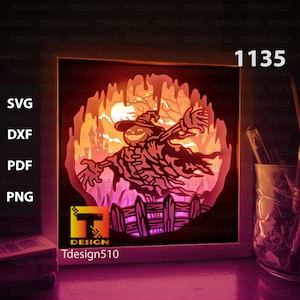 Pumpkin Head Paper cut light box template, shadow box, 3D papercut lightbox svg file DIY, cutting cricut, 1135