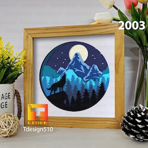 Wolf Moon 3D shadow box Paper cutting templates Papercut crafting svg file DIY gift Cricut Silhouette, 2003