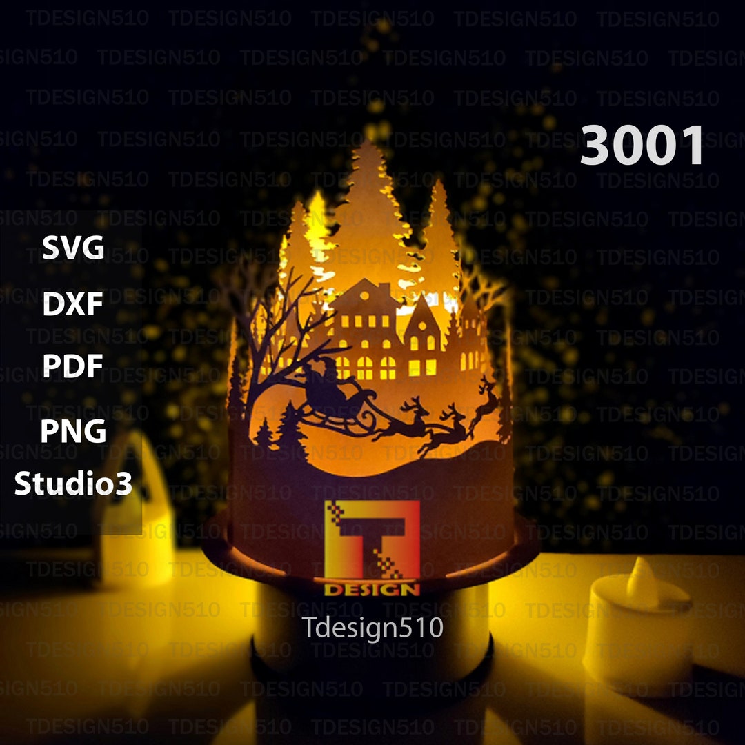 Christmas Paper Cutting Lamp Paper Lantern Light Box Template 3D Shadow