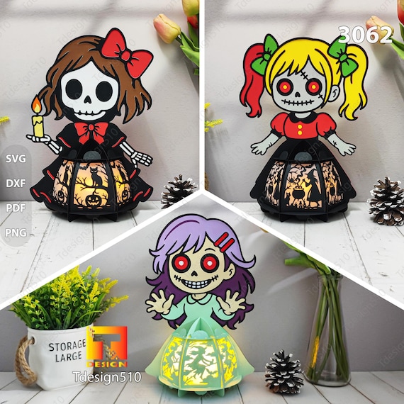 Haunted Doll Lantern, Halloween Papercut Lightbox Template (Digital Files)