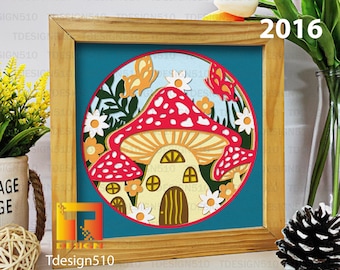 Mushroom house 3D shadow box Paper cutting templates Papercut crafting svg file DIY gift Cricut Silhouette, 2016