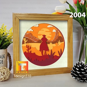 Cowboy 3D shadow box Modelli di taglio carta Papercut crafting file in formato SVG Regalo fai da te Cricut Silhouette, 2004
