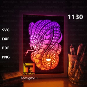 Cobra papier gesneden lichtbak sjabloon, schaduwdoos, 3D papercut lightbox svg-bestand DIY, snijden cricut, 1130