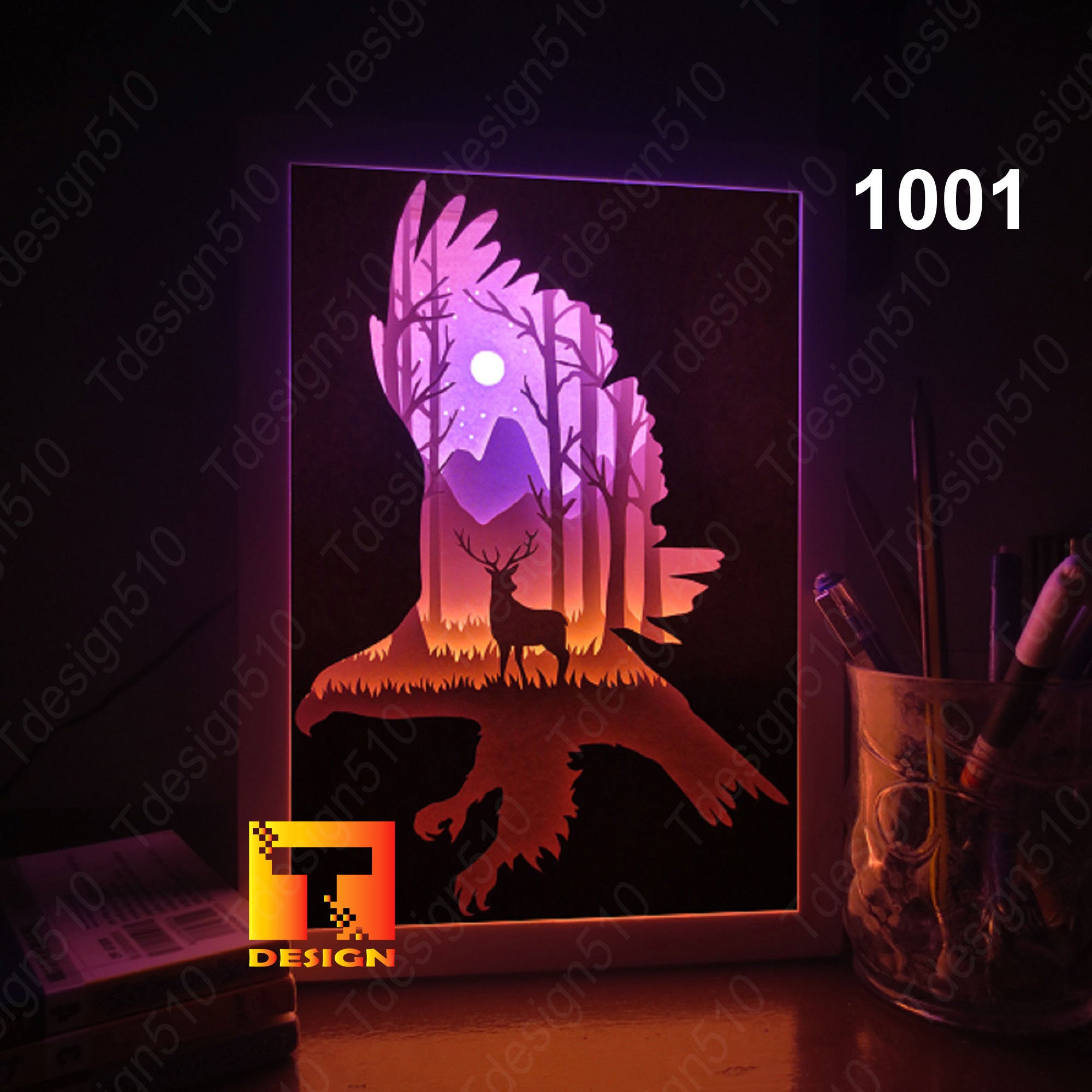 Deer and Eagle Paper Cut Light Box Template, Shadow Box, 3D Papercut ...