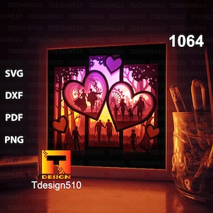 Love Story Carta tagliata modello light box, shadow box, 3D papercut lightbox file svg fai da te, taglio cricut, 1064