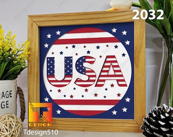 Scatola ombra 3D USA Modelli di taglio carta Papercut crafting file in formato SVG Regalo fai da te Cricut Silhouette, 2032