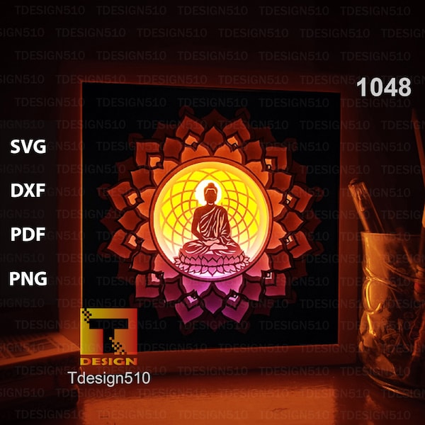 Buddha Paper cut light box Vorlage, 3D Papercut Lightbox svg Datei DIY, Schneide Cricut, 1048